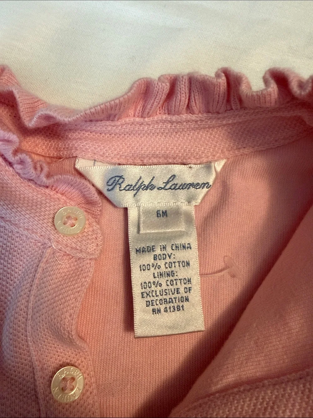 Ralph Lauren Light Pink Ruffle-Trim Baby One-Piece
